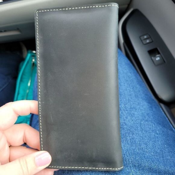 Handmade leather red and black with cowhide wallet - Picture 3 of 4